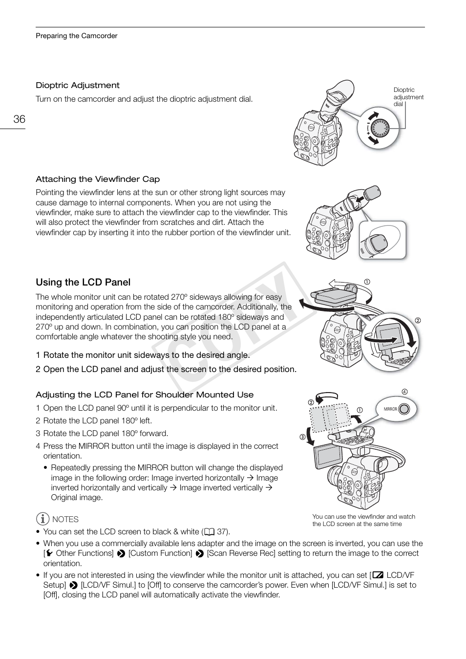 Using the lcd panel 36, Cop y | Canon EOS C300 PL User Manual | Page 36 / 186