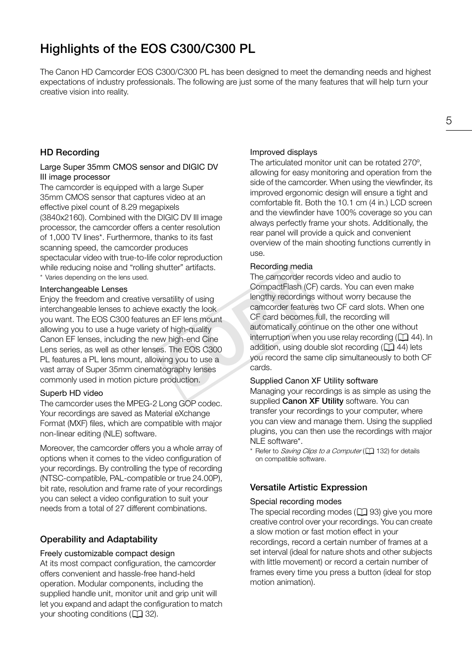 Cop y | Canon EOS C300 PL User Manual | Page 5 / 186