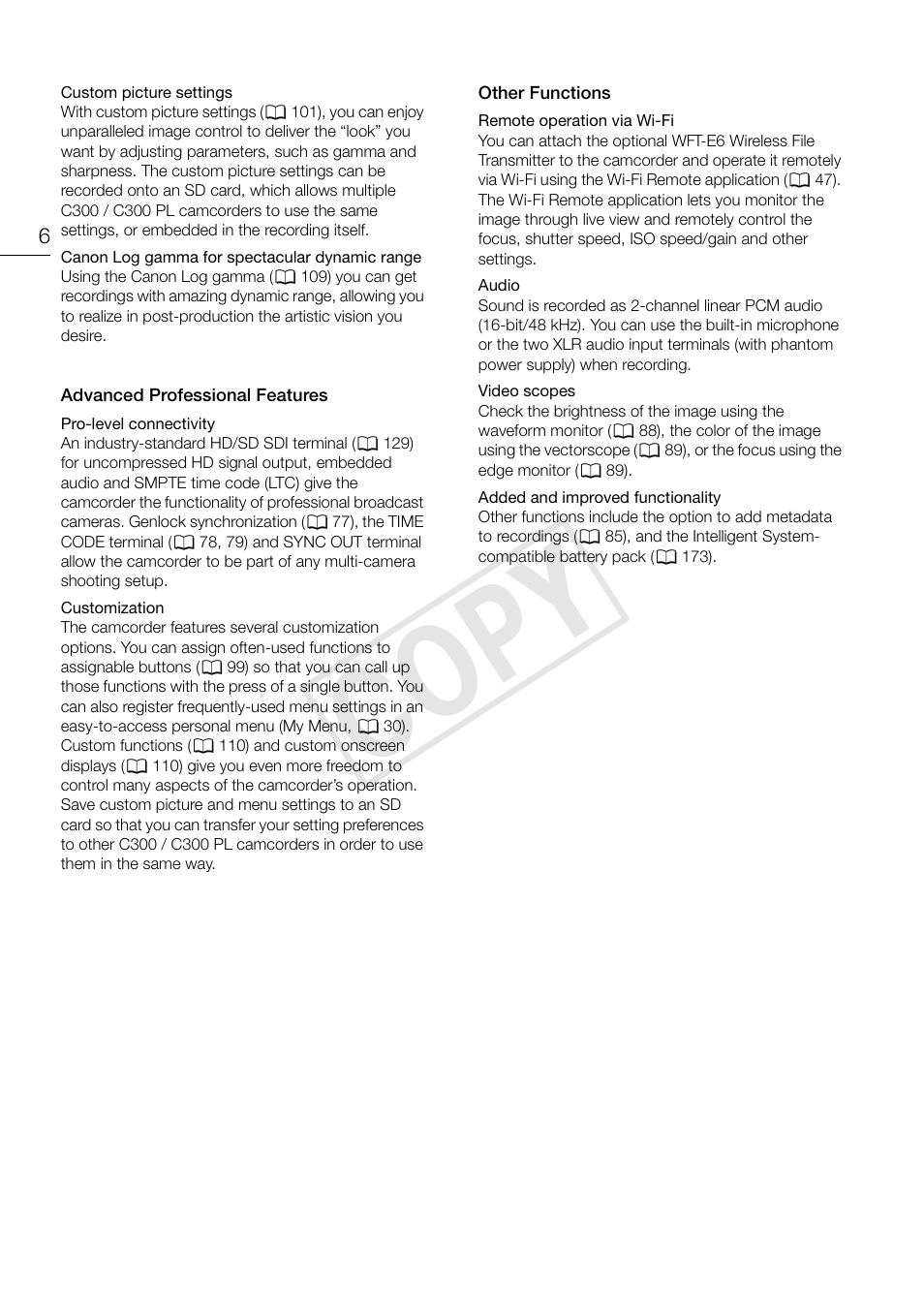 C op y | Canon EOS C300 PL User Manual | Page 6 / 186