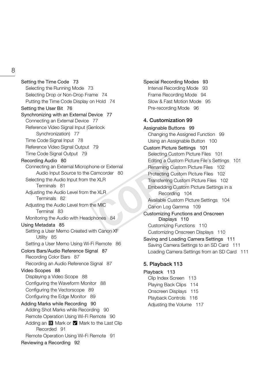 C op y | Canon EOS C300 PL User Manual | Page 8 / 186