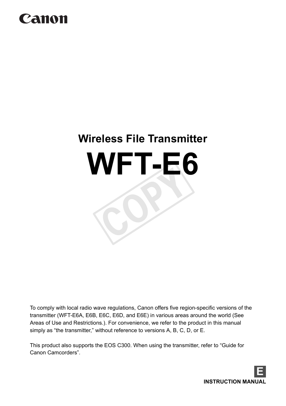 Canon Wireless Transmitter WFT-E6A User Manual | 126 pages