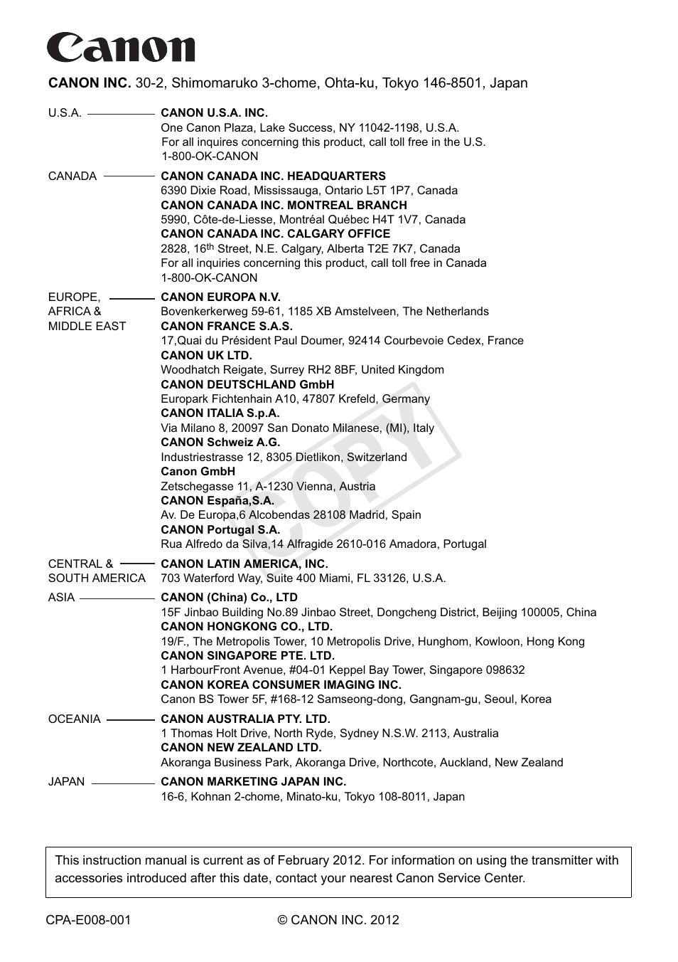 Cop y | Canon Wireless Transmitter WFT-E6A User Manual | Page 126 / 126