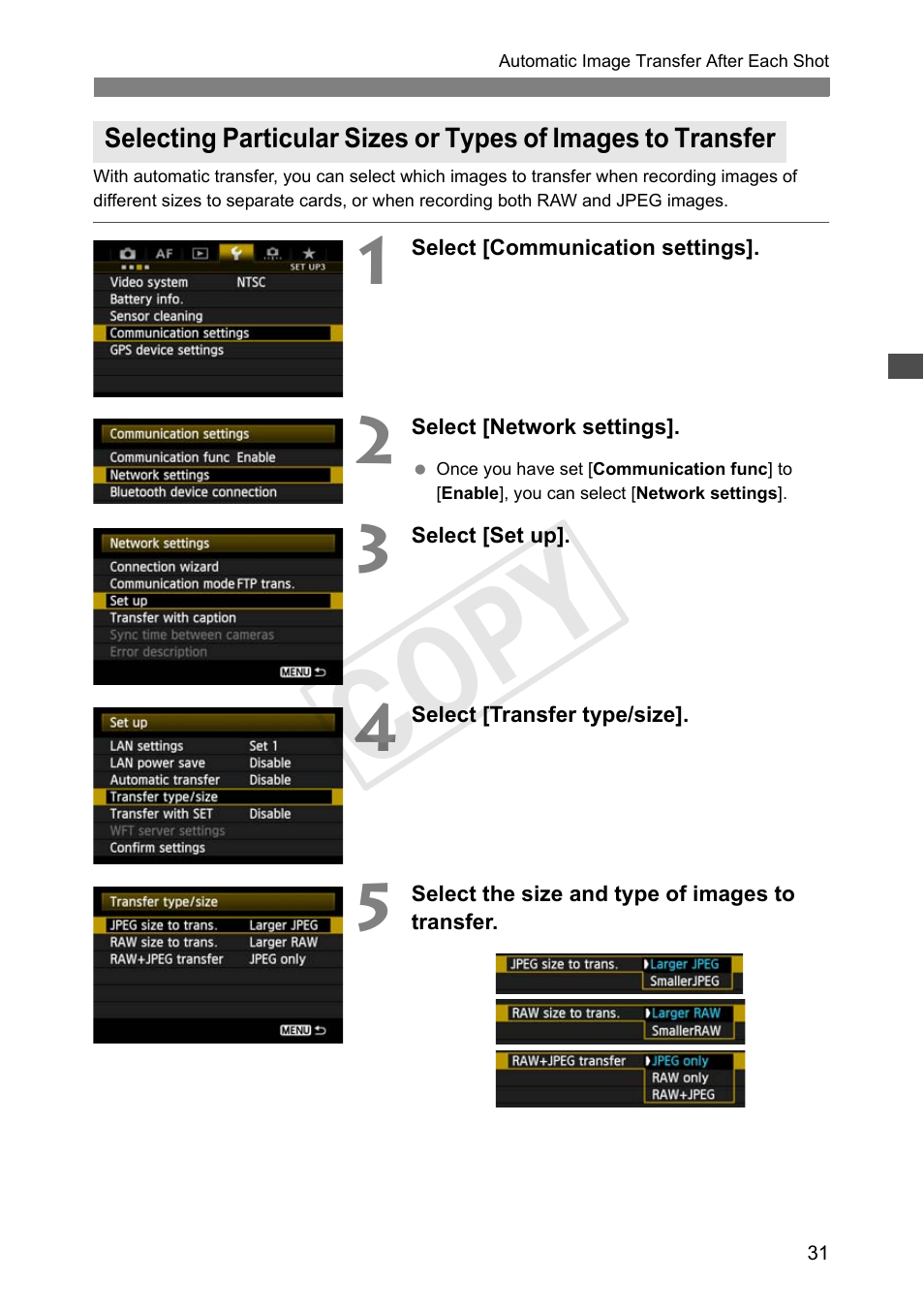 Cop y | Canon Wireless Transmitter WFT-E6A User Manual | Page 31 / 126