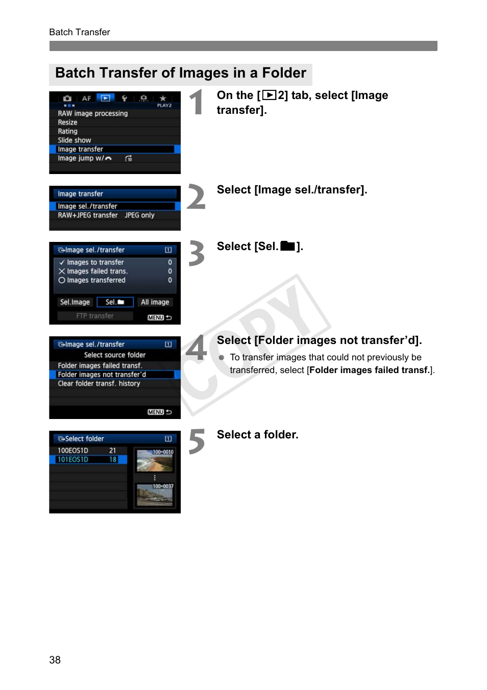 Batch transfer of images in a folder, Cop y | Canon Wireless Transmitter WFT-E6A User Manual | Page 38 / 126