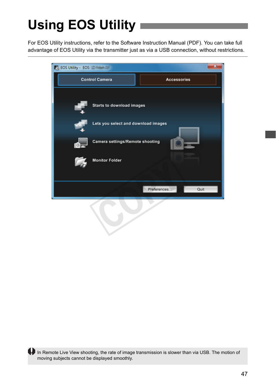 Using eos utility, Cop y | Canon Wireless Transmitter WFT-E6A User Manual | Page 47 / 126