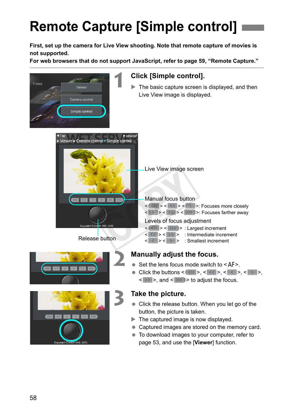 Remote capture [simple control, Cop y | Canon Wireless Transmitter WFT-E6A User Manual | Page 58 / 126