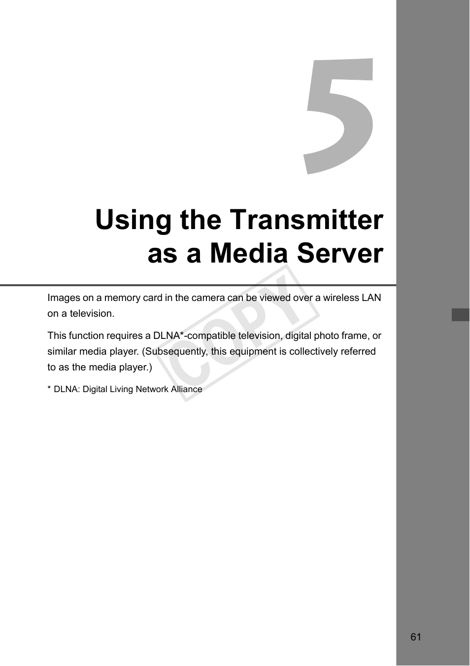 Using the transmitter as a media server, 5 using the transmitter as a media server (p.61), Cop y | Canon Wireless Transmitter WFT-E6A User Manual | Page 61 / 126