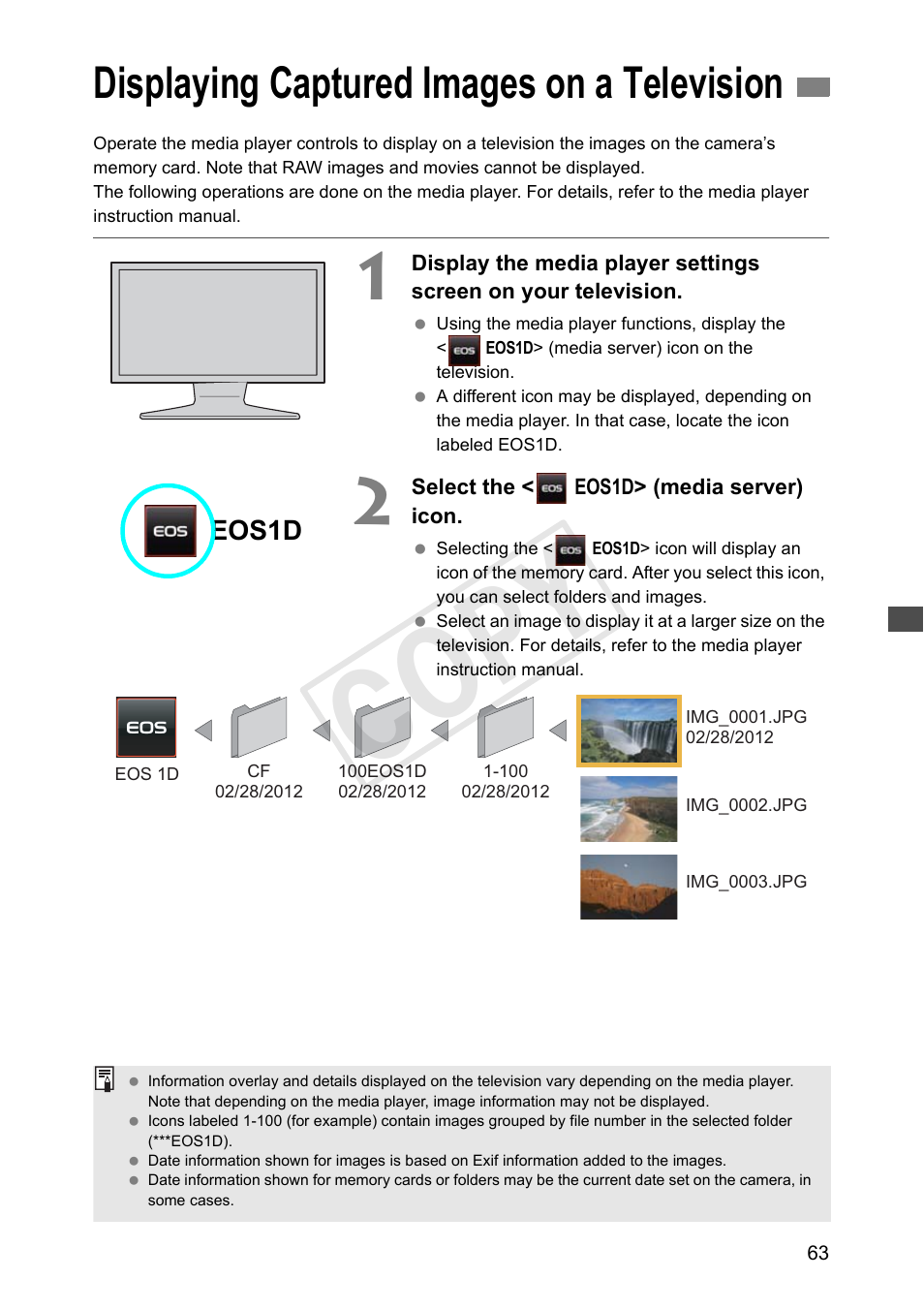 Displaying captured images on a television, Cop y | Canon Wireless Transmitter WFT-E6A User Manual | Page 63 / 126