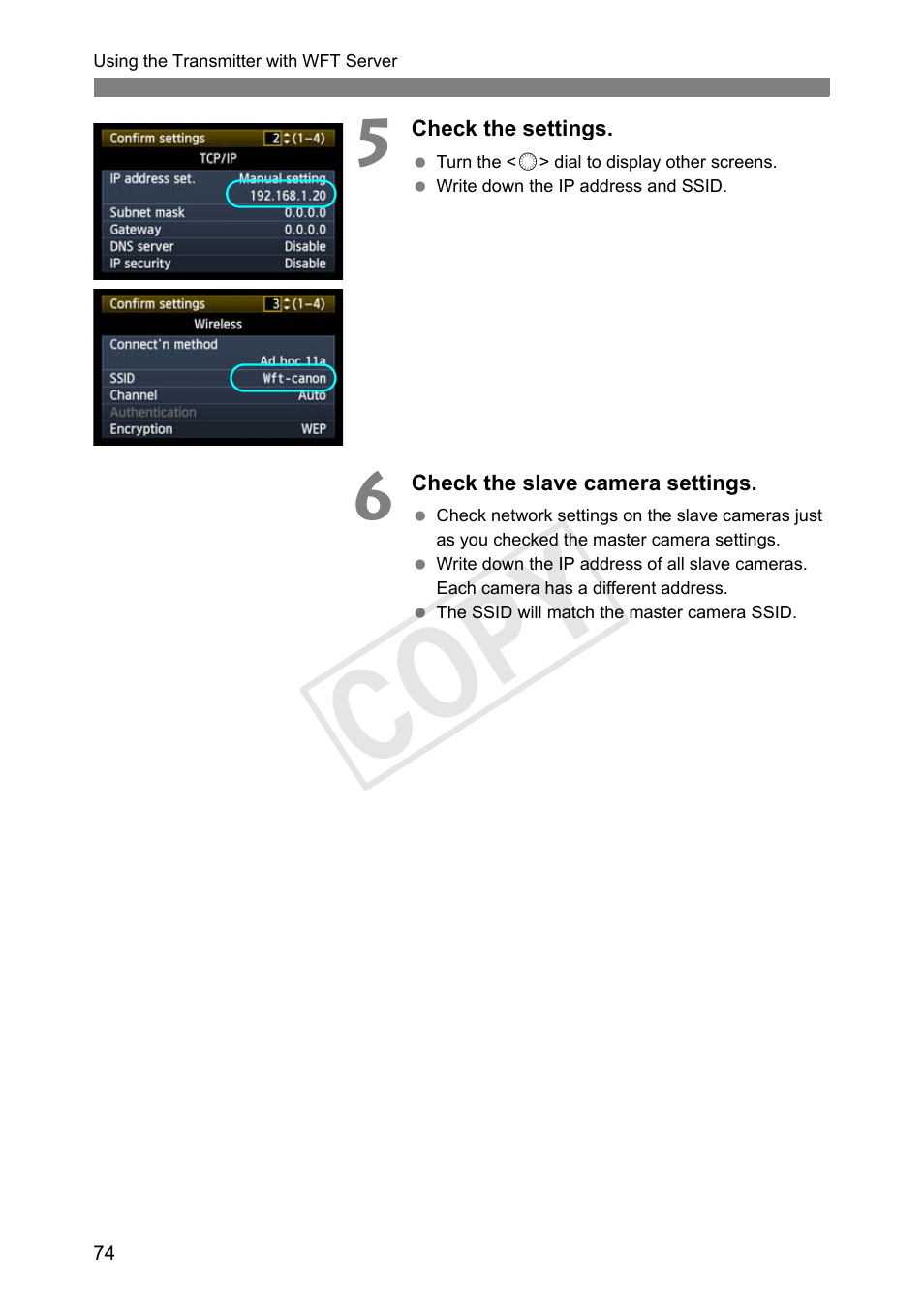 Cop y | Canon Wireless Transmitter WFT-E6A User Manual | Page 74 / 126