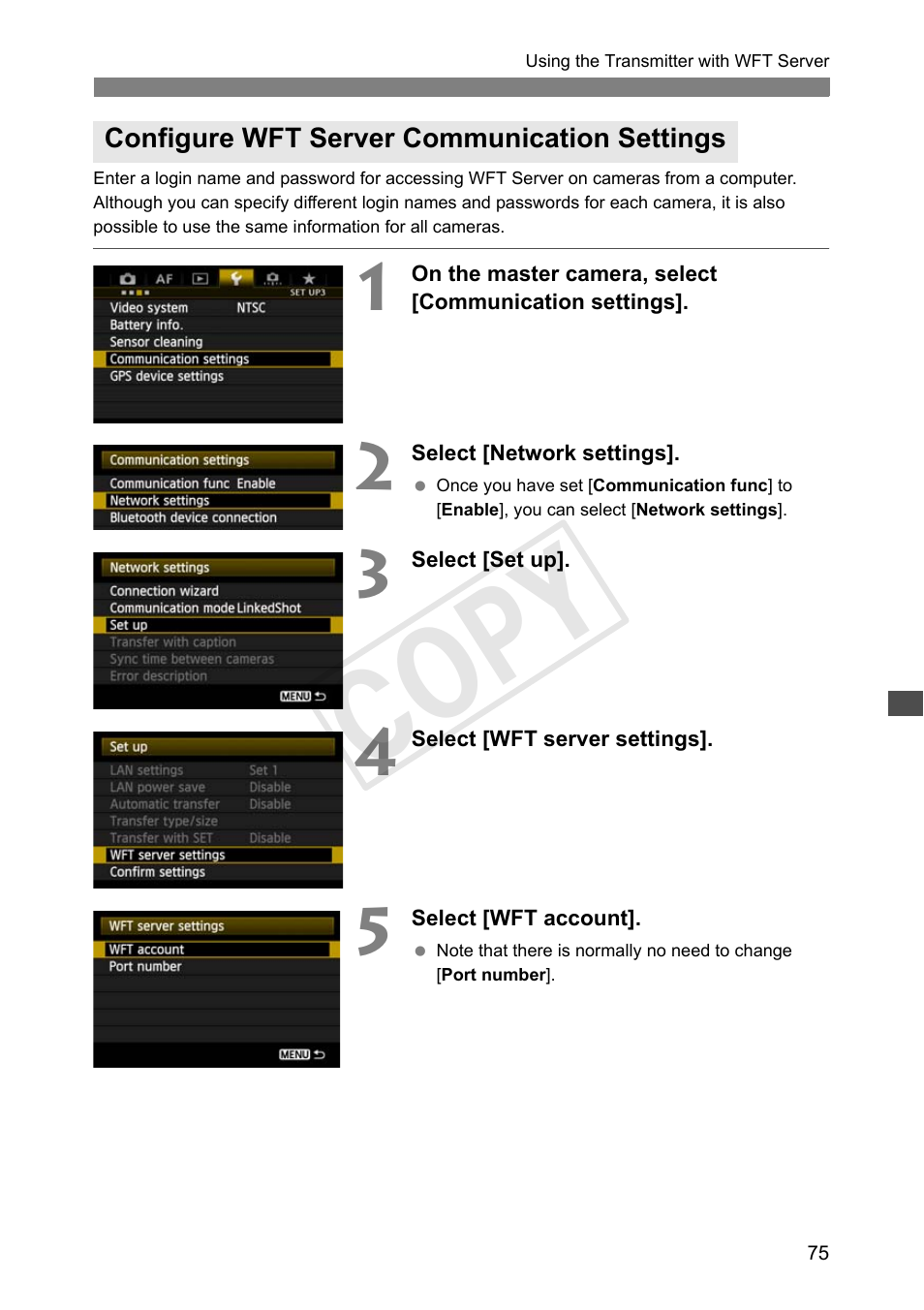Configure wft server communication settings, Cop y | Canon Wireless Transmitter WFT-E6A User Manual | Page 75 / 126
