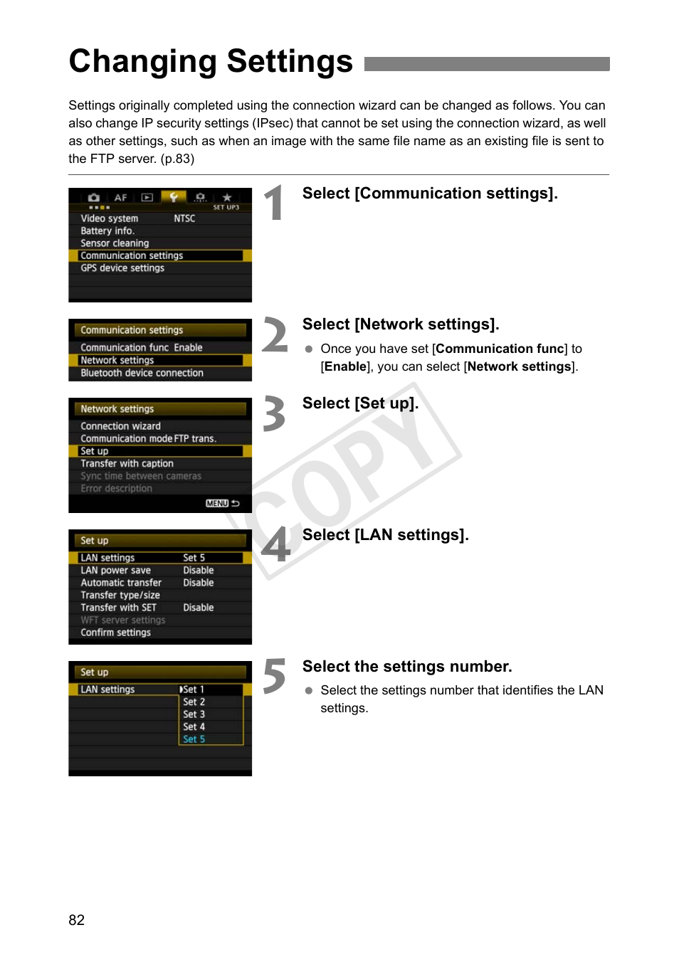 Changing settings, Cop y | Canon Wireless Transmitter WFT-E6A User Manual | Page 82 / 126