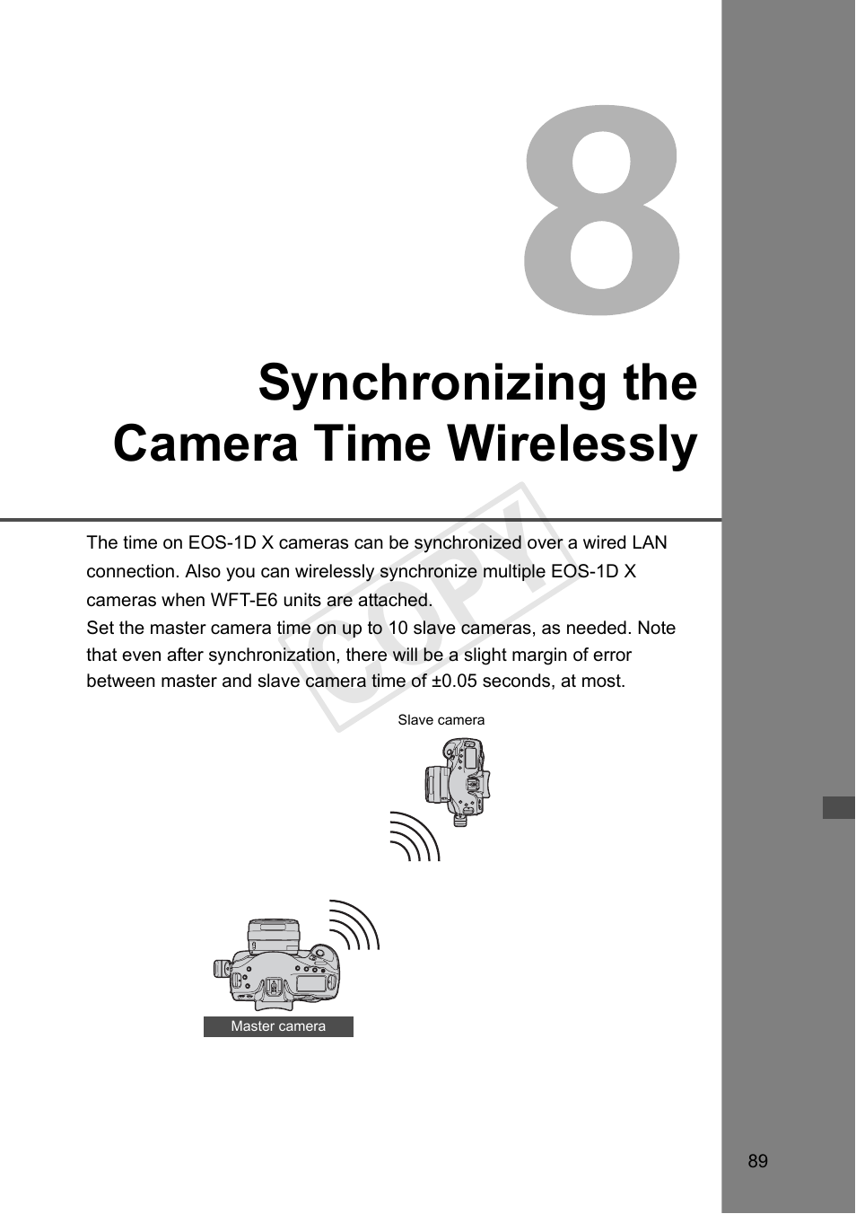 Synchronizing the camera time wirelessly, 8 synchronizing the camera time wirelessly, P.89) | Cop y | Canon Wireless Transmitter WFT-E6A User Manual | Page 89 / 126