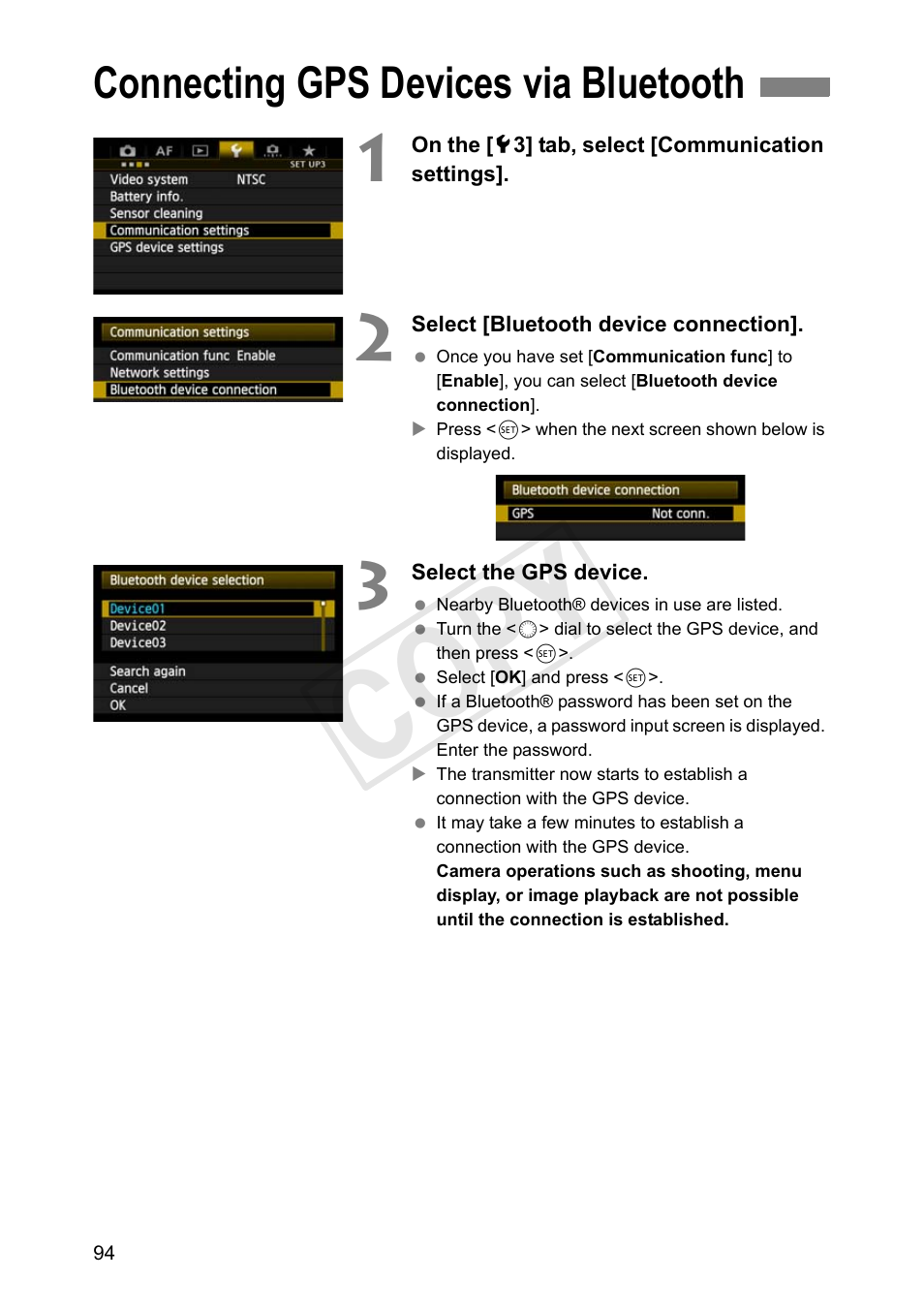 Connecting gps devices via bluetooth, Cop y | Canon Wireless Transmitter WFT-E6A User Manual | Page 94 / 126