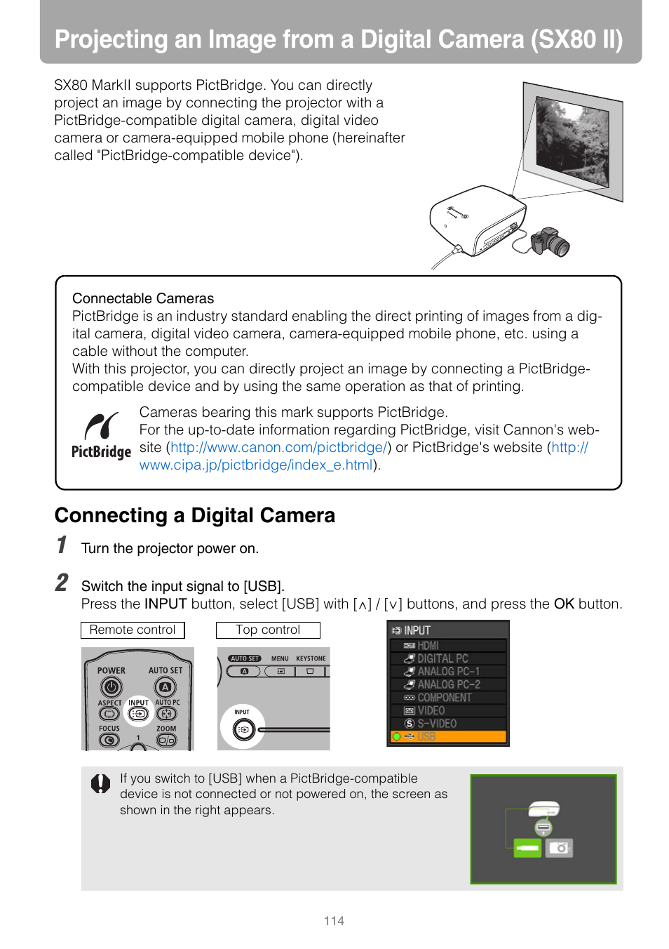 Connecting a digital camera, P114 | Canon REALiS SX80 Mark II D User Manual | Page 114 / 168