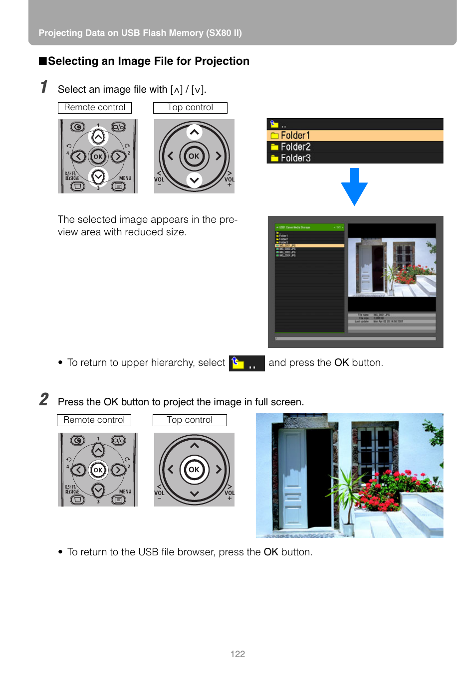 Selecting an image file for projection | Canon REALiS SX80 Mark II D User Manual | Page 122 / 168