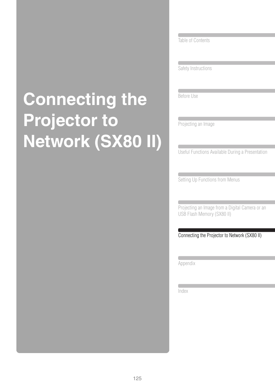 Connecting the projector to network (sx80 ii), P125 | Canon REALiS SX80 Mark II D User Manual | Page 125 / 168