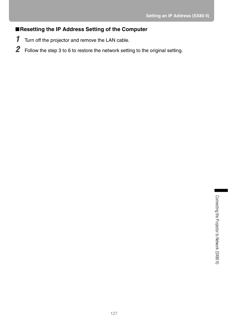 Resetting the ip address setting of the computer | Canon REALiS SX80 Mark II D User Manual | Page 127 / 168