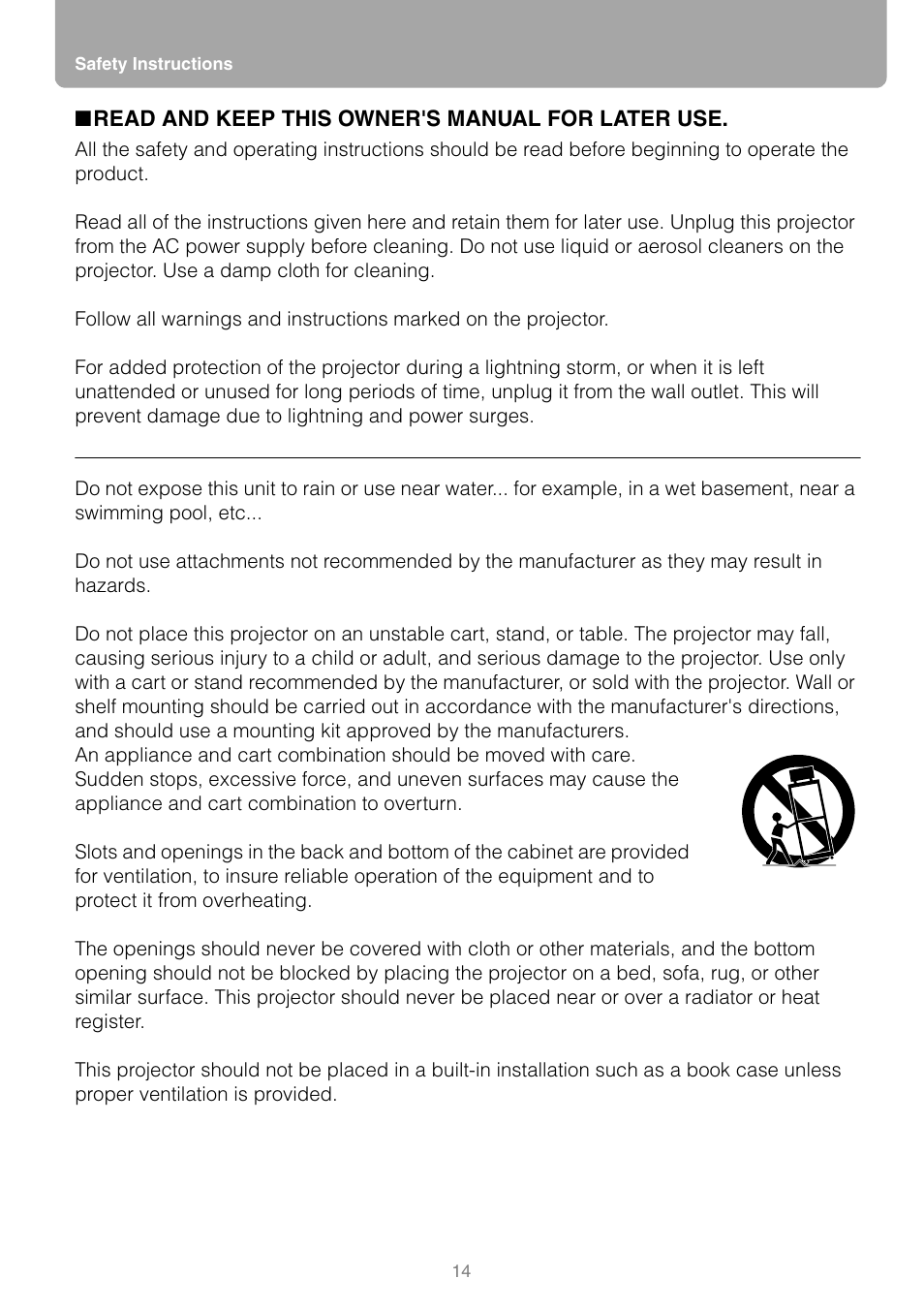 Read and keep this owner's manual for later use | Canon REALiS SX80 Mark II D User Manual | Page 14 / 168