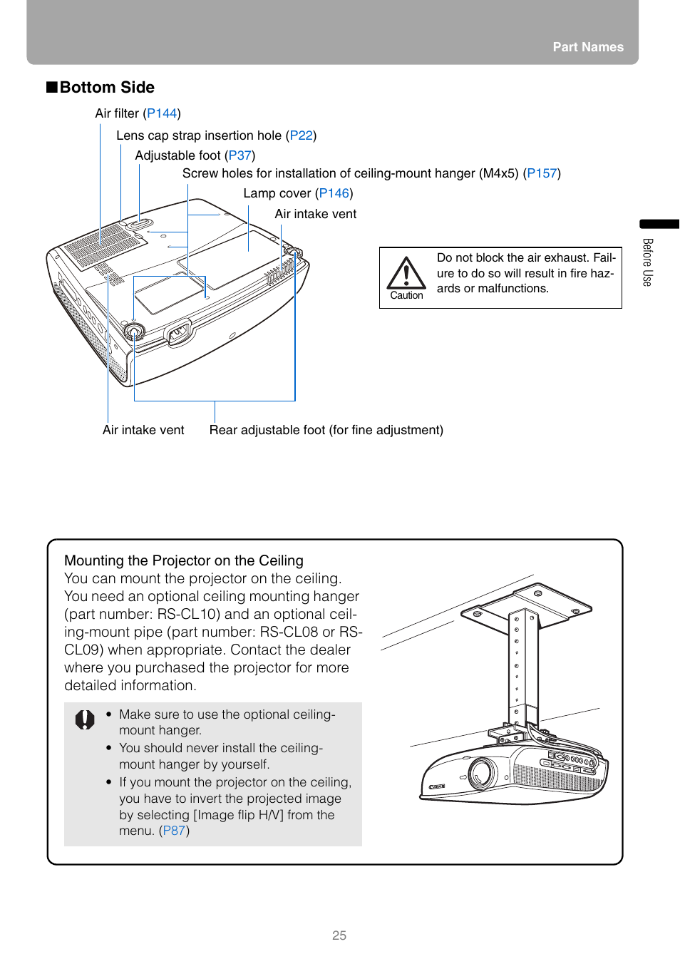 Bottom side | Canon REALiS SX80 Mark II D User Manual | Page 25 / 168