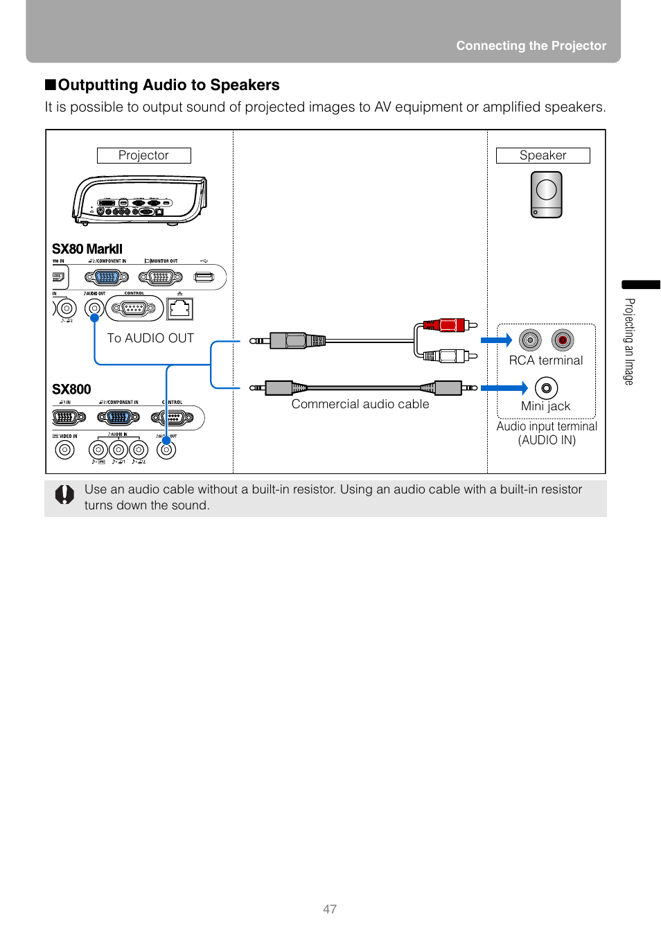 Outputting audio to speakers | Canon REALiS SX80 Mark II D User Manual | Page 47 / 168