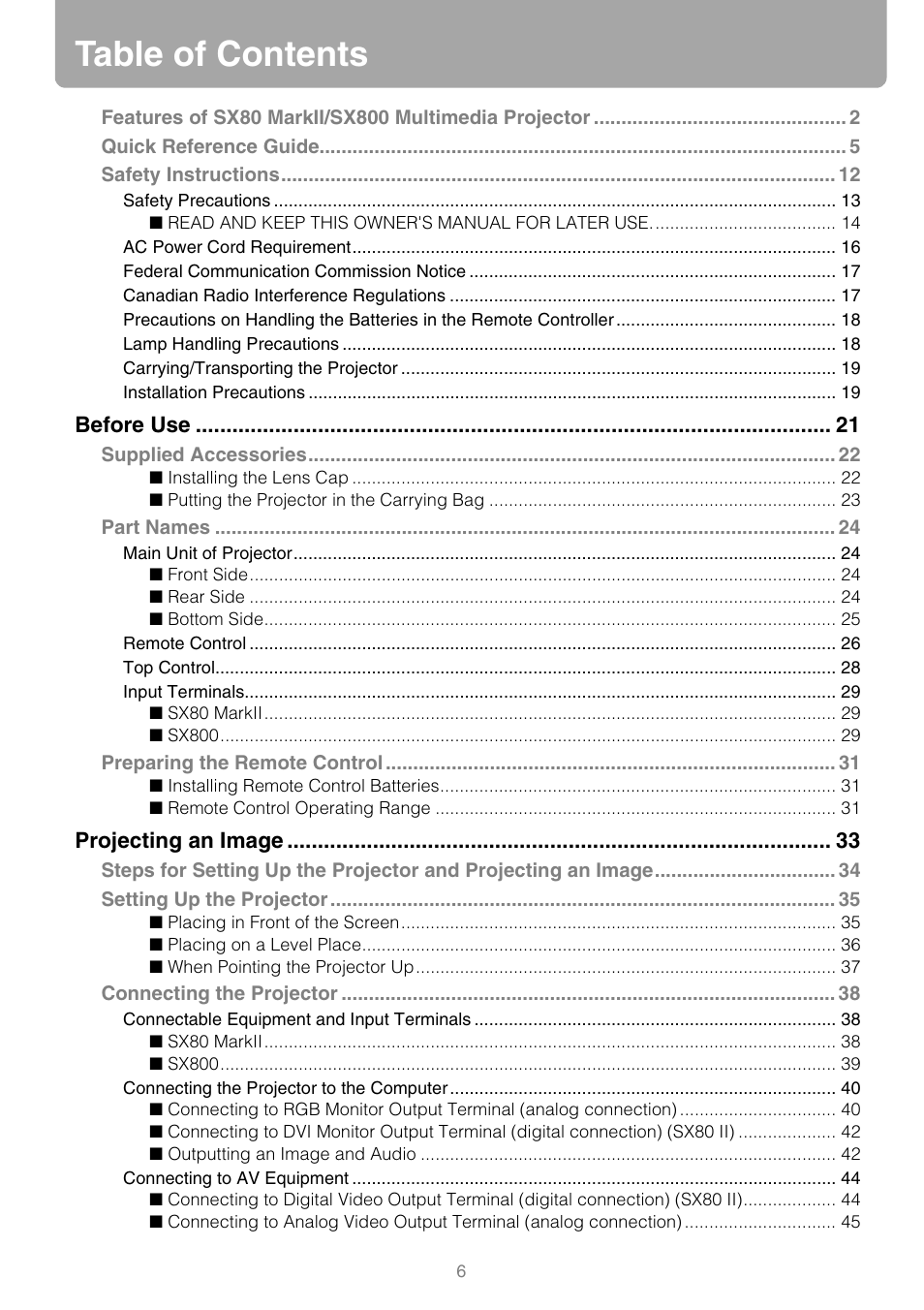 Canon REALiS SX80 Mark II D User Manual | Page 6 / 168