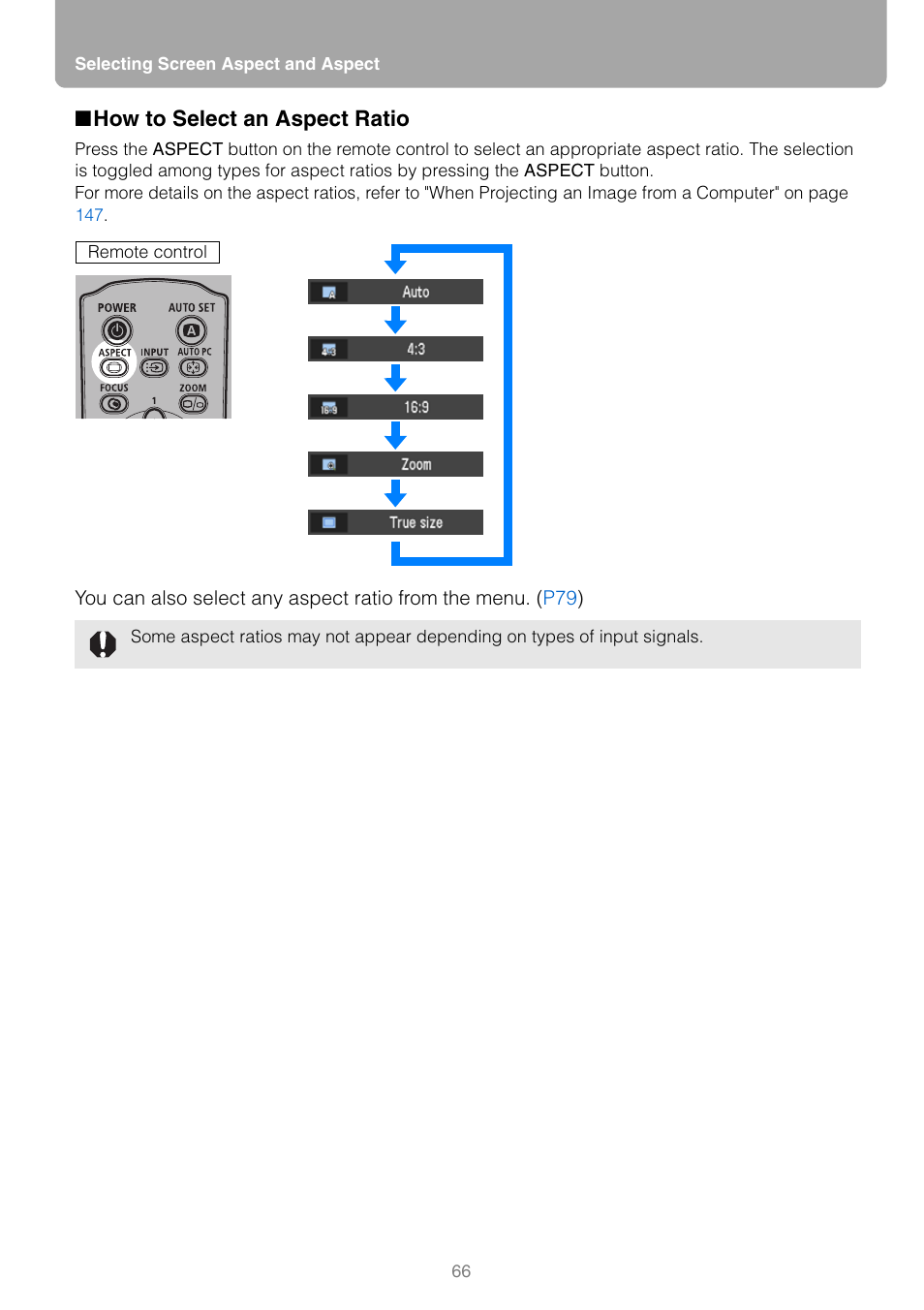 How to select an aspect ratio | Canon REALiS SX80 Mark II D User Manual | Page 66 / 168