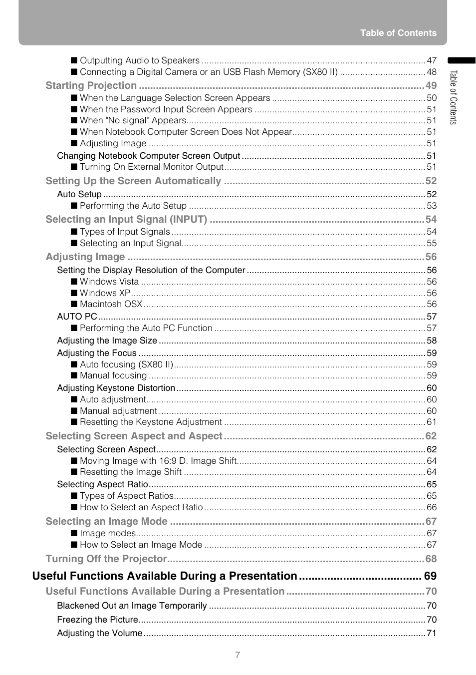 Useful functions available during a presentation | Canon REALiS SX80 Mark II D User Manual | Page 7 / 168