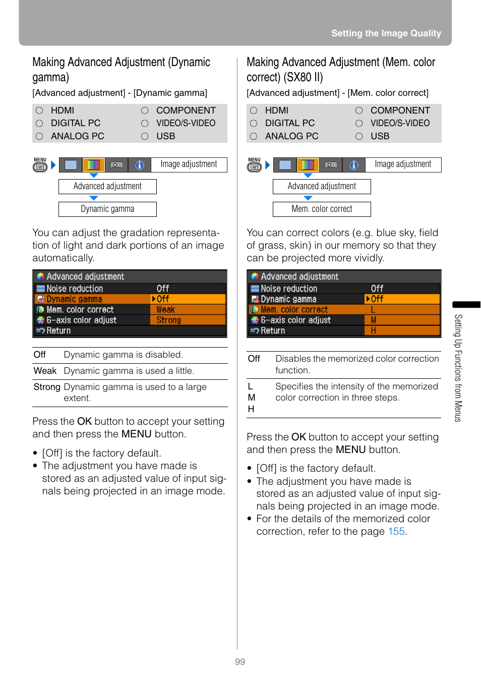 Making advanced adjustment (dynamic gamma) | Canon REALiS SX80 Mark II D User Manual | Page 99 / 168