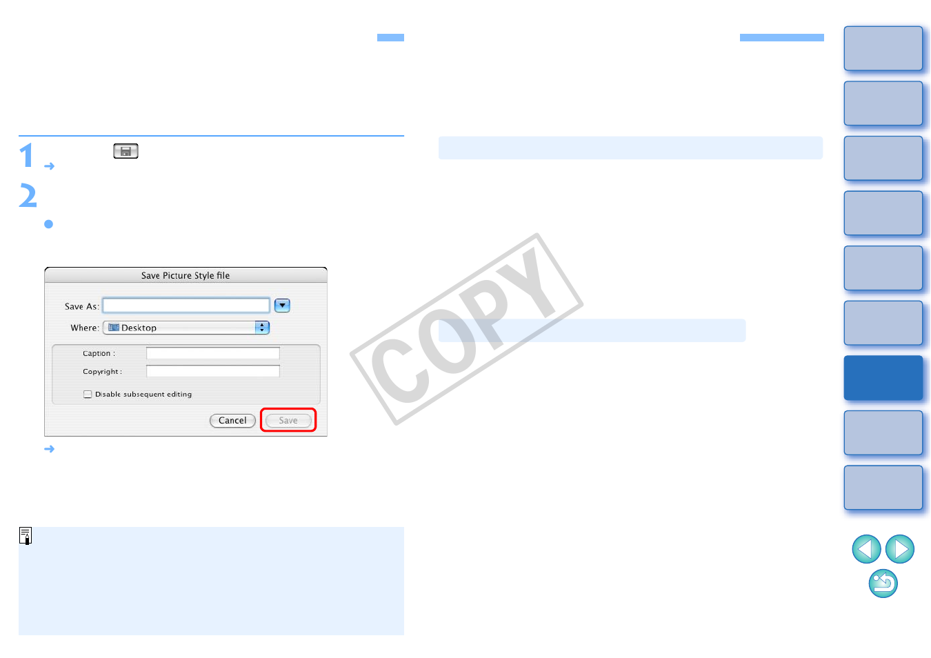 Saving the adjustments as a picture style file, Using a picture style file, Saving | Registering a picture style file to the camera, Using a picture style file with dpp, P.15), Tyle files created with pse, Cop y | Canon EOS Rebel T3 18-55mm IS II Lens Kit User Manual | Page 16 / 19