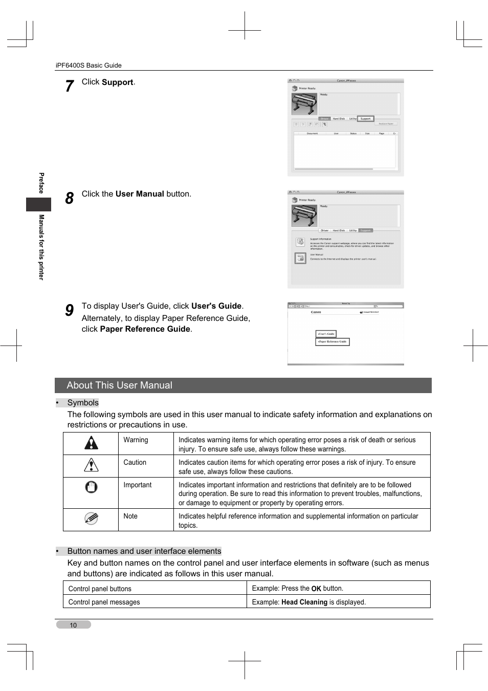 About this user manual | Canon imagePROGRAF iPF6400S User Manual | Page 10 / 164