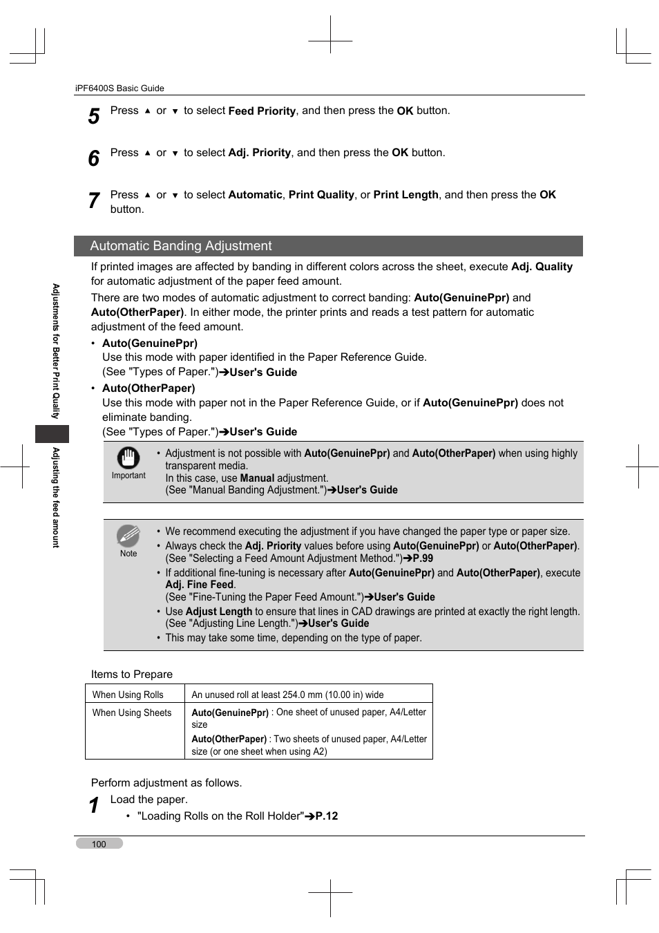 Automatic banding adjustment | Canon imagePROGRAF iPF6400S User Manual | Page 100 / 164