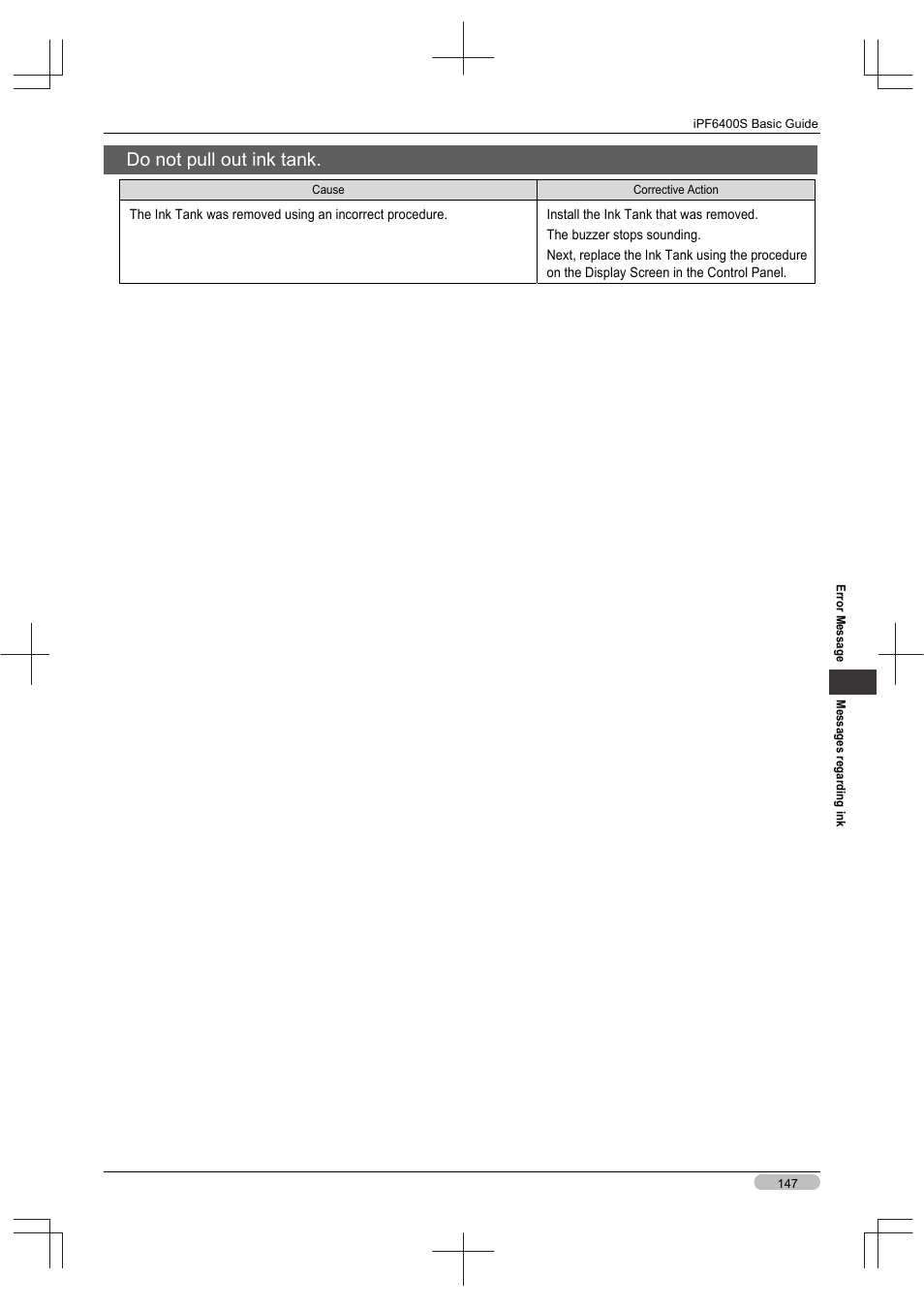Do not pull out ink tank | Canon imagePROGRAF iPF6400S User Manual | Page 147 / 164