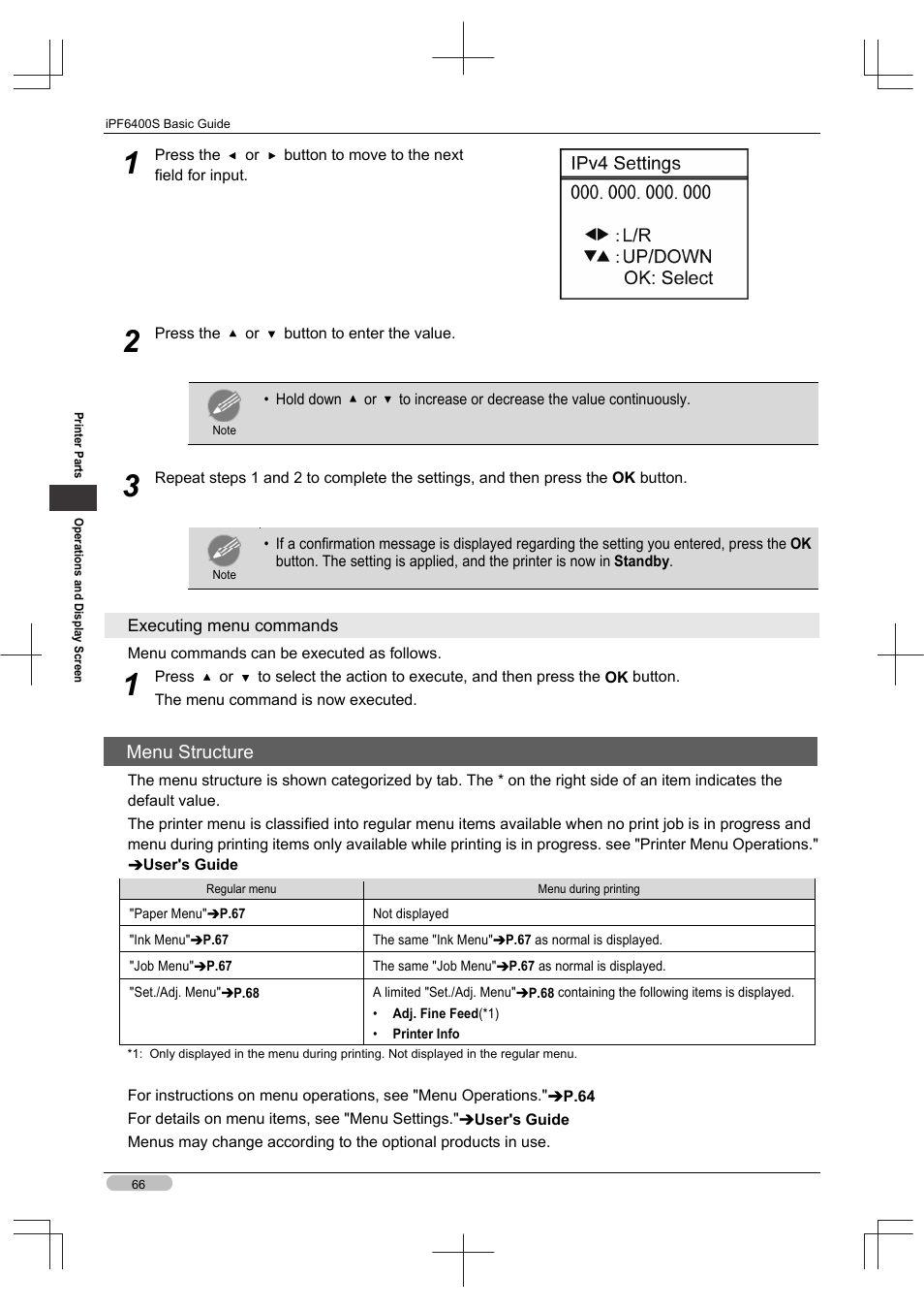 Menu structure | Canon imagePROGRAF iPF6400S User Manual | Page 66 / 164