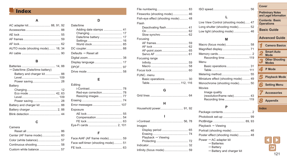 Index | Canon PowerShot A2600 User Manual | Page 121 / 124