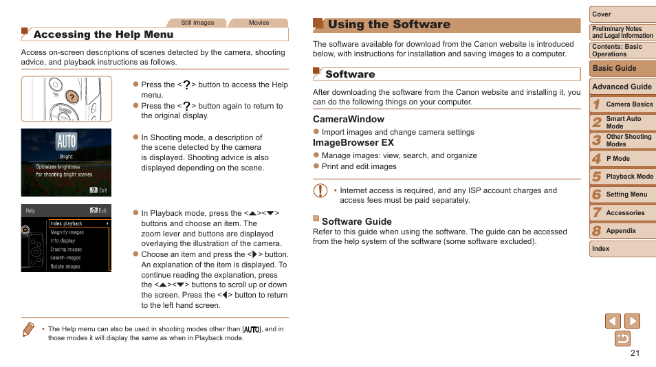 Using the software | Canon PowerShot A2600 User Manual | Page 21 / 124