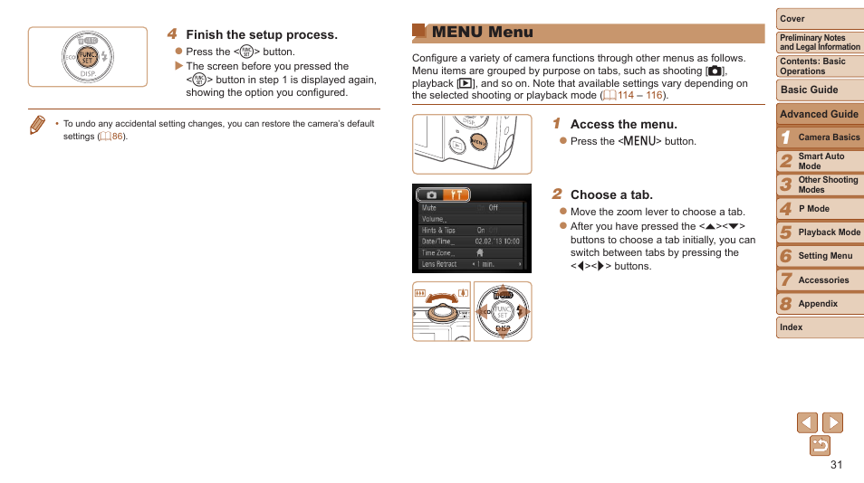 Menu menu | Canon PowerShot A2600 User Manual | Page 31 / 124