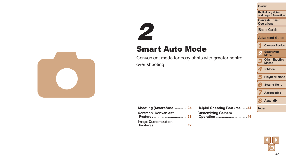 Smart auto mode | Canon PowerShot A2600 User Manual | Page 33 / 124