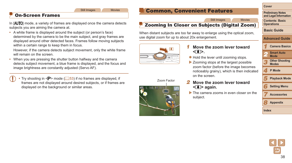 Common, convenient features, Common, convenient, Features | Canon PowerShot A2600 User Manual | Page 38 / 124