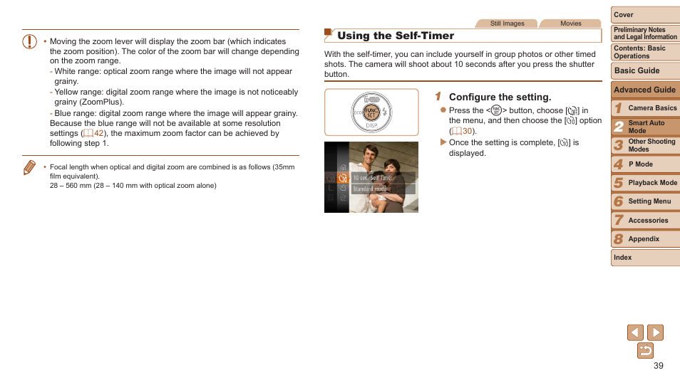 Using the self-timer | Canon PowerShot A2600 User Manual | Page 39 / 124