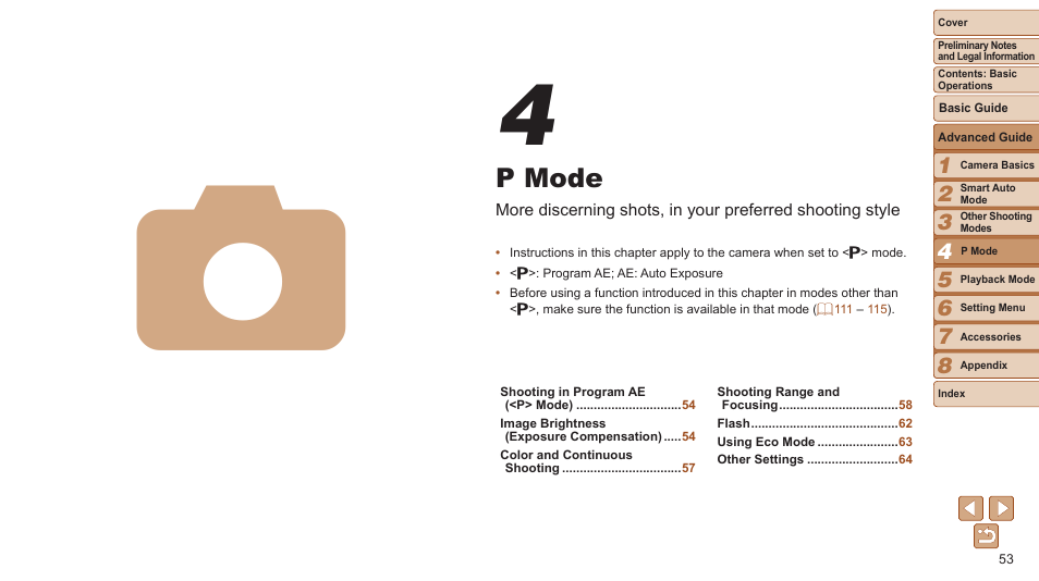 P mode, Mode, If the scene icon does not | If no frames are displayed, if | Canon PowerShot A2600 User Manual | Page 53 / 124