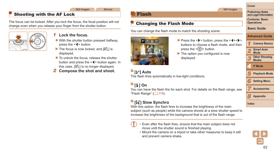 Flash, And shoot again, Which may enable adequate exposure | Canon PowerShot A2600 User Manual | Page 62 / 124