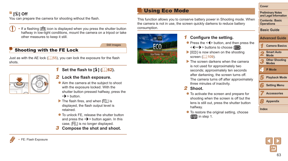 Using eco mode | Canon PowerShot A2600 User Manual | Page 63 / 124