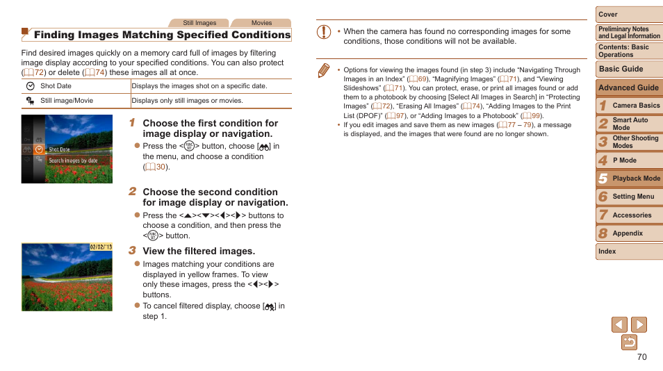 Finding images matching specified conditions | Canon PowerShot A2600 User Manual | Page 70 / 124