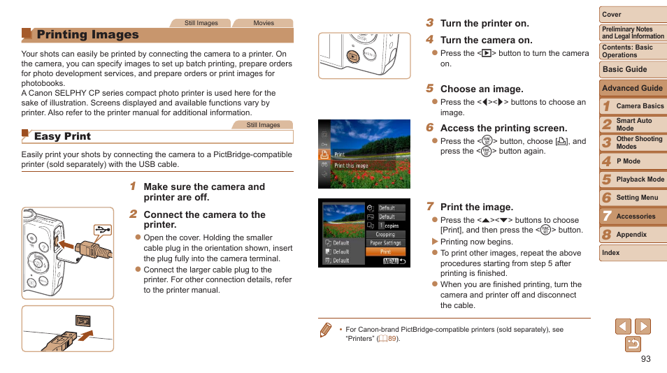 Printing images | Canon PowerShot A2600 User Manual | Page 93 / 124