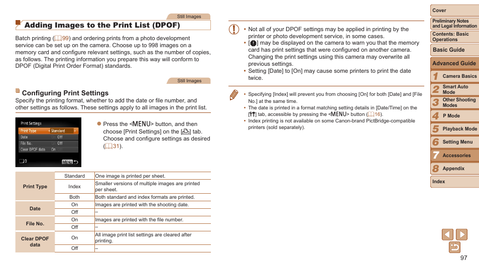 Use camera dpof print settings, List (dpof), Or “adding images to a photobook | Adding images to the print list (dpof) | Canon PowerShot A2600 User Manual | Page 97 / 124