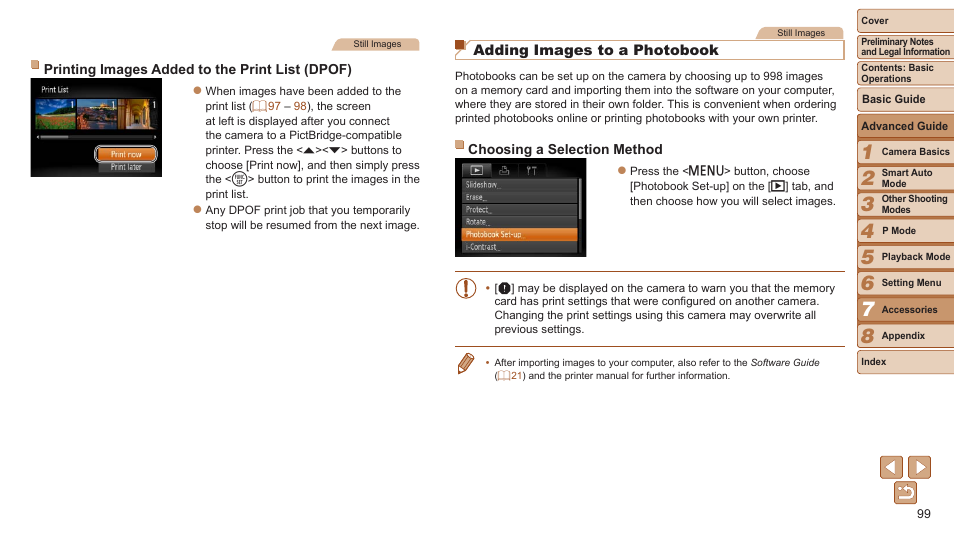 Batch printing, And ordering prints from a photo development, Adding images to a photobook | Canon PowerShot A2600 User Manual | Page 99 / 124