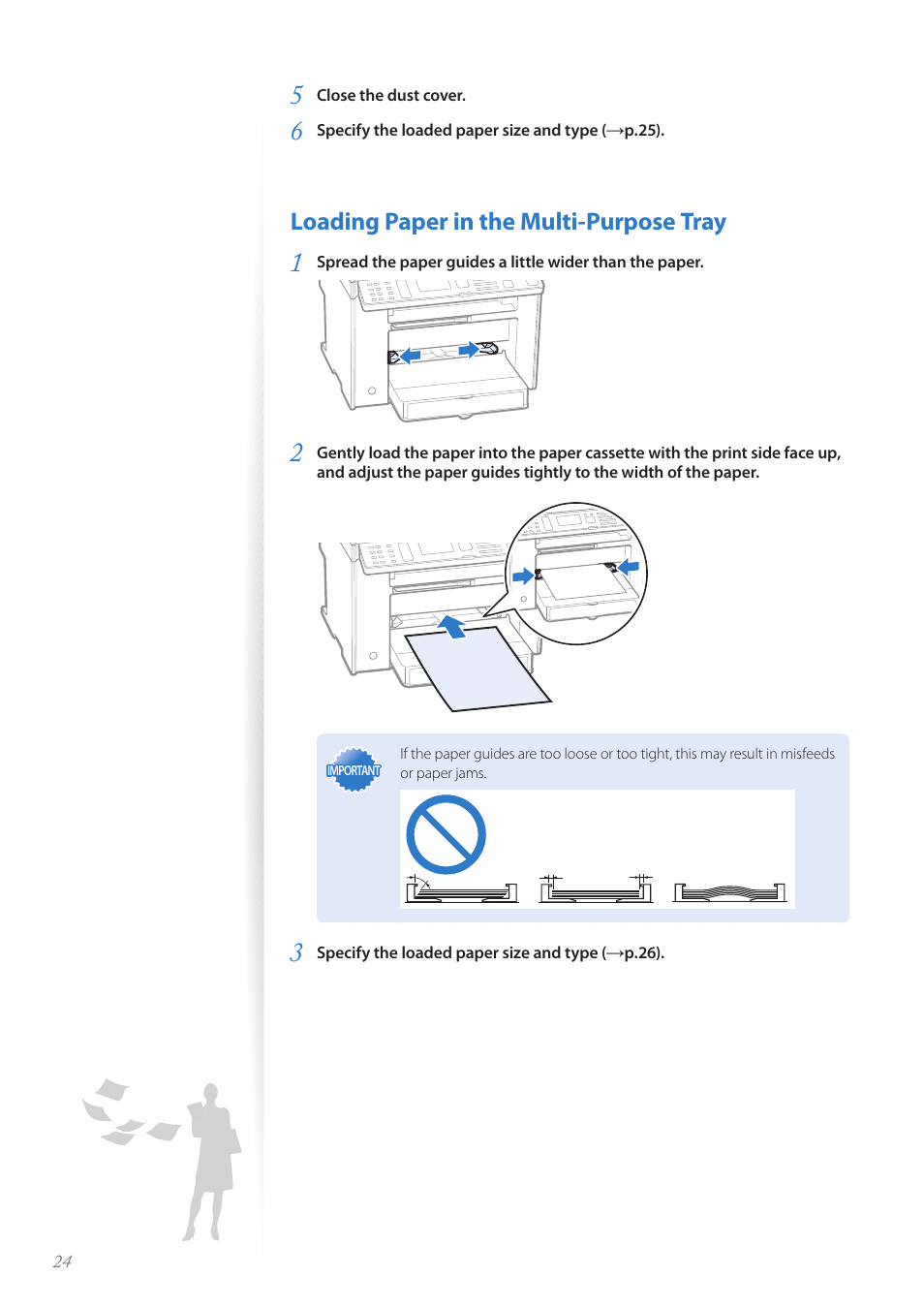 Loading paper in the multi-purpose tray | Canon imageCLASS MF4890dw User Manual | Page 24 / 116