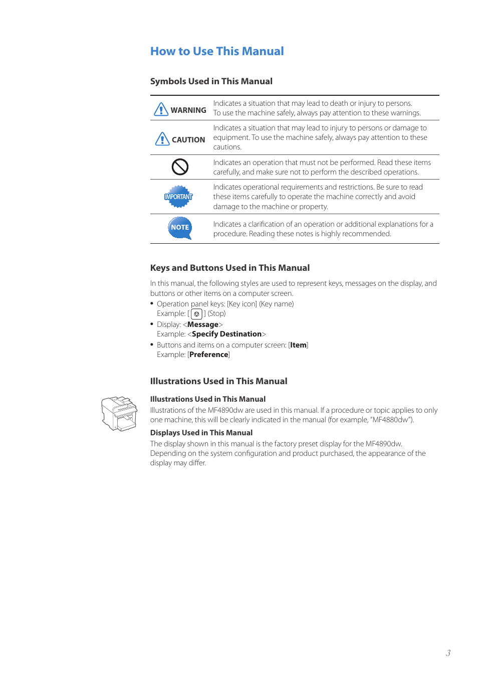 How to use this manual | Canon imageCLASS MF4890dw User Manual | Page 3 / 116