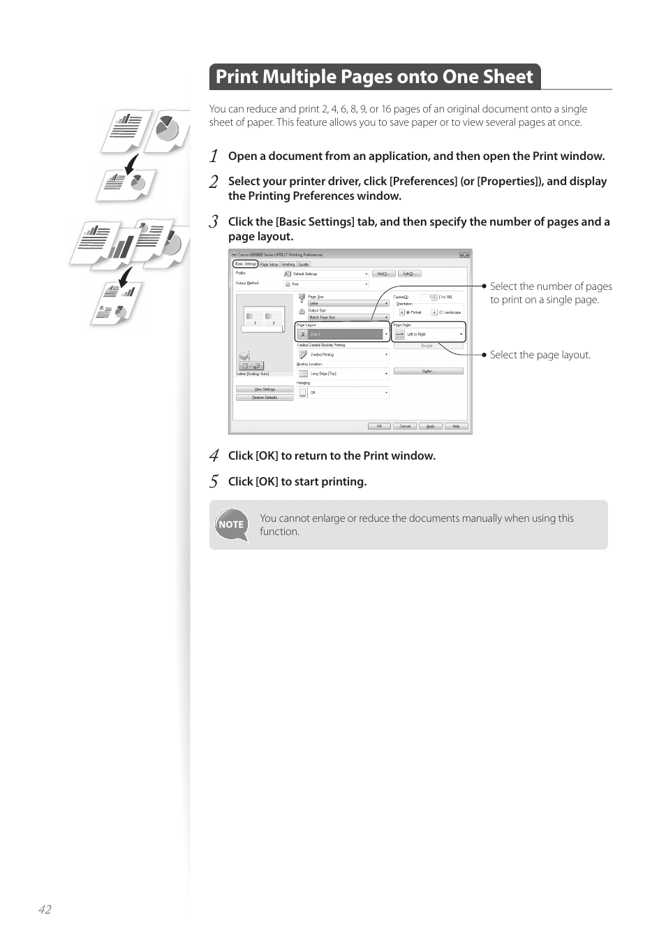 Print multiple pages onto one sheet | Canon imageCLASS MF4890dw User Manual | Page 42 / 116