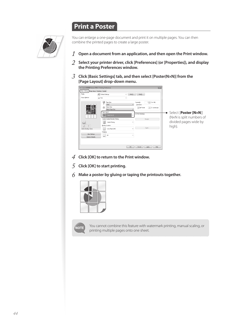 Print a poster, Print a poster ………………………………………………………… 44 | Canon imageCLASS MF4890dw User Manual | Page 44 / 116